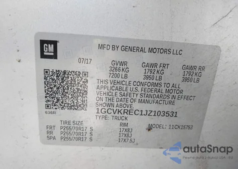 2018 Chevrolet Silverado 1500 1Lt z USA, uszkodzony, nr VIN 1GCVKREC1JZ103531